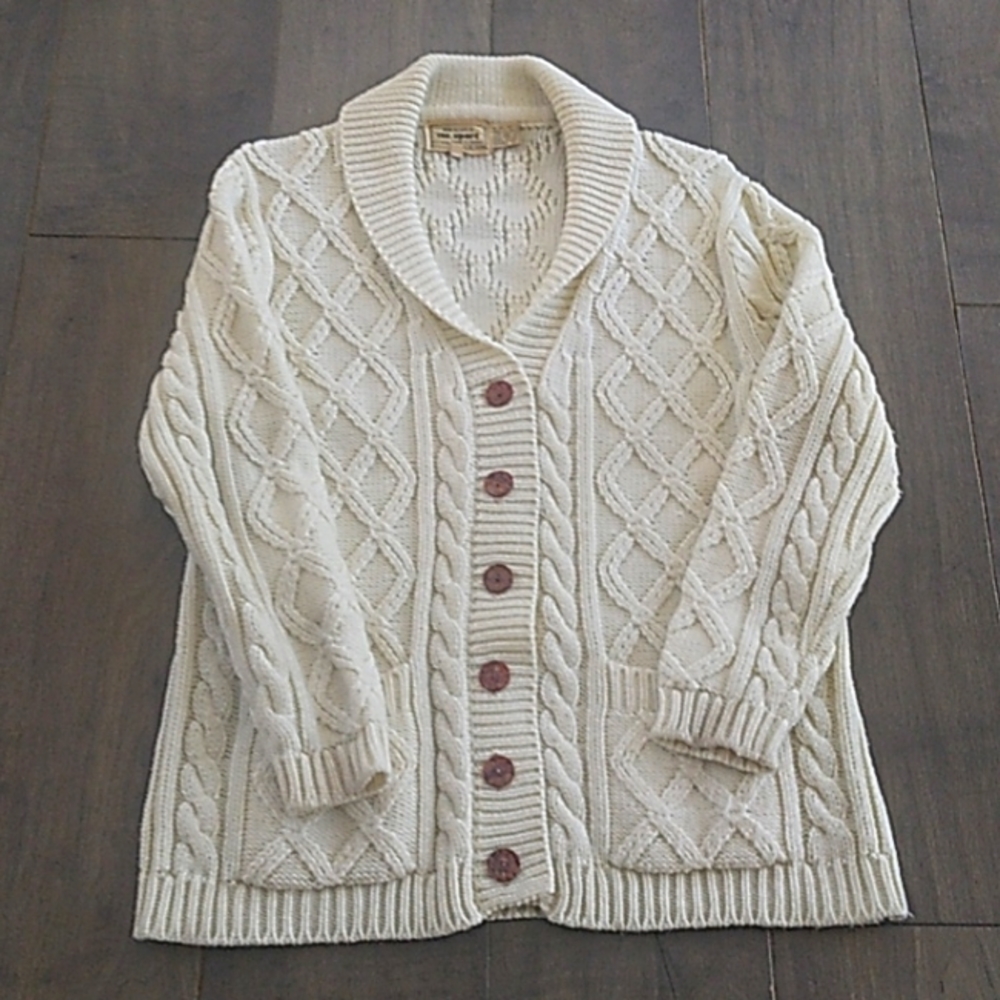VTG Y2K FISHERMANS KNIT  CREAM CARDIGAN MENS L